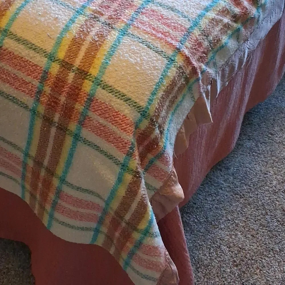 Acrylic Plaid Blanket Green White Pastels 75